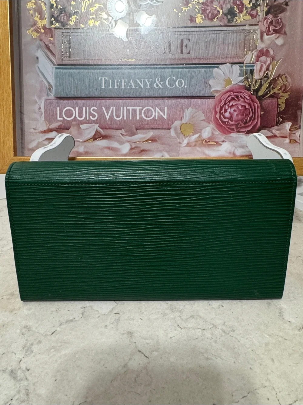 Valentino Garavani Deep Green Textured Leather Wallet EUC with COA